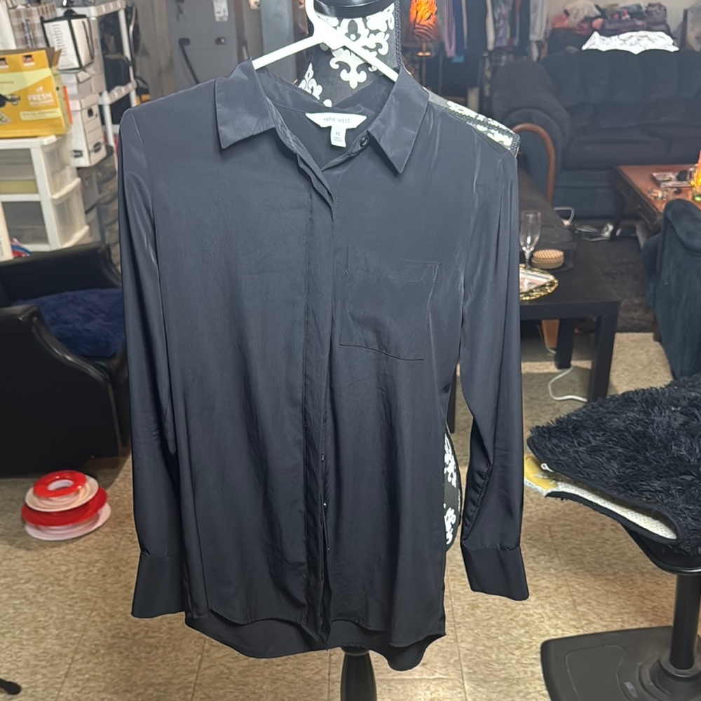 Nine West Black Button Down Shirt